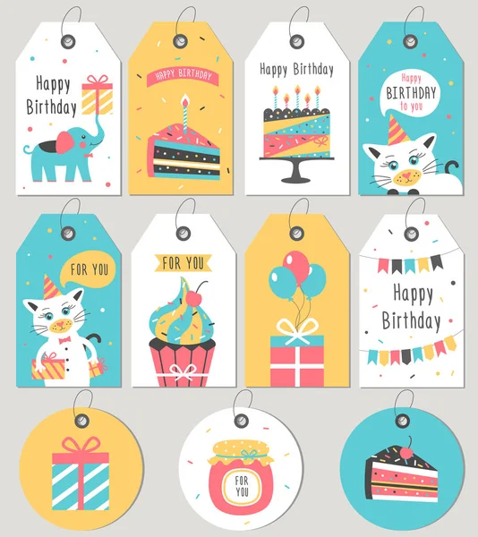 Set of Happy Birthday gift tags and cards. — Stock Vector