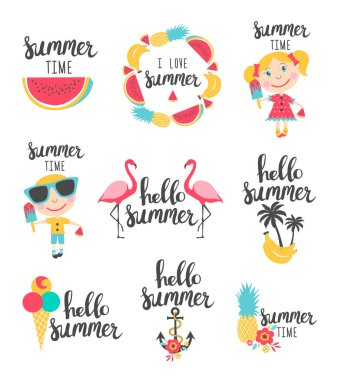 Yaz yazı tatil öğeleri ile ayarlayın. Karpuz, ananas.