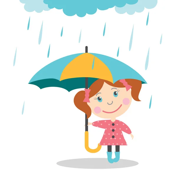 雨の中傘立っている少女. — ストックベクタ