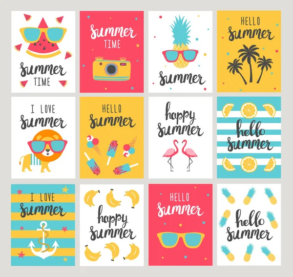 夏の休日カードのセットです。手描きの美しいポスター. — ストックベクタ