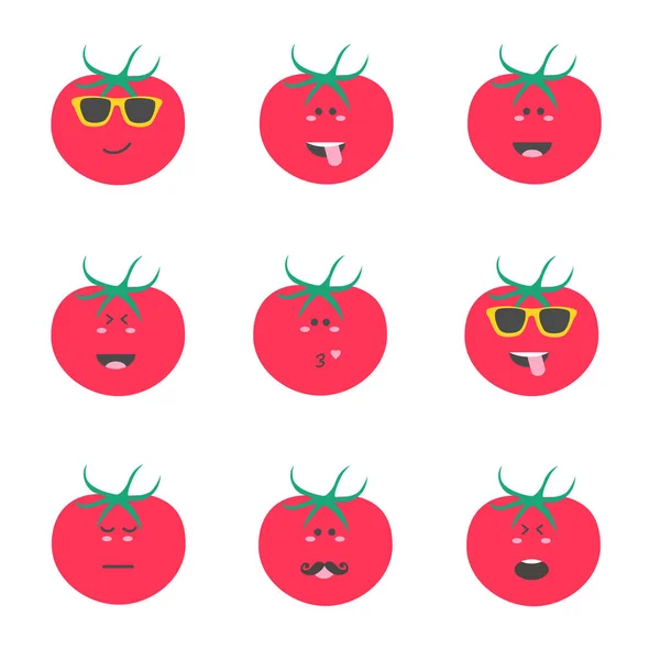 Set Smile Emoticon Gesicht in Tomate. — Stockvektor