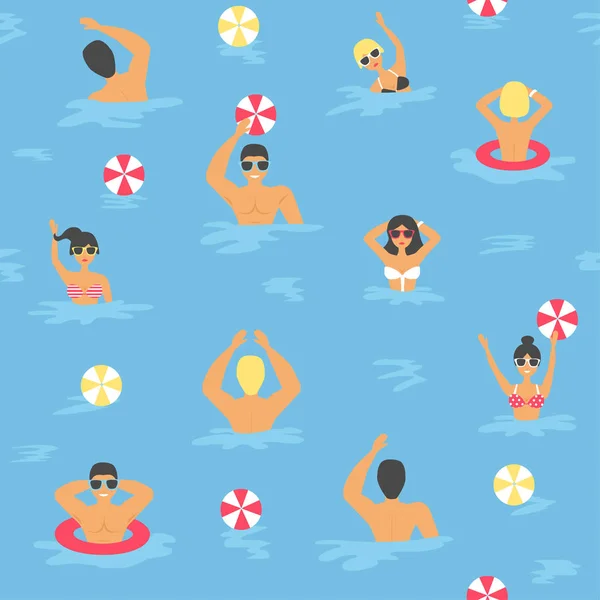 La gente nadando en el mar patrón sin costuras . — Vector de stock