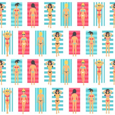 Kızlar plaj güneşlenin. Seamless modeli. 