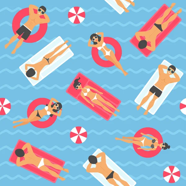 People swimming in the sea seamless pattern. — Stock Vector