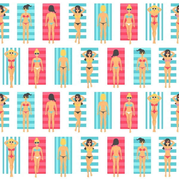 Kızlar plaj güneşlenin. Seamless modeli. 