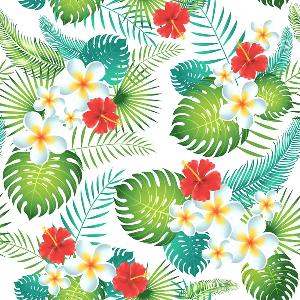 Modèle tropical sans couture avec des feuilles et des fleurs exotiques . — Image vectorielle