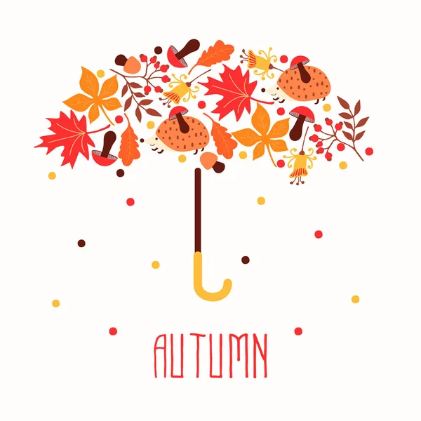 Hallo Herbst. handgezeichnetes abstraktes Poster mit Blättern. — Stockvektor