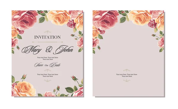 Carte vintage invitation de mariage avec des roses et des éléments décoratifs antiques . — Image vectorielle