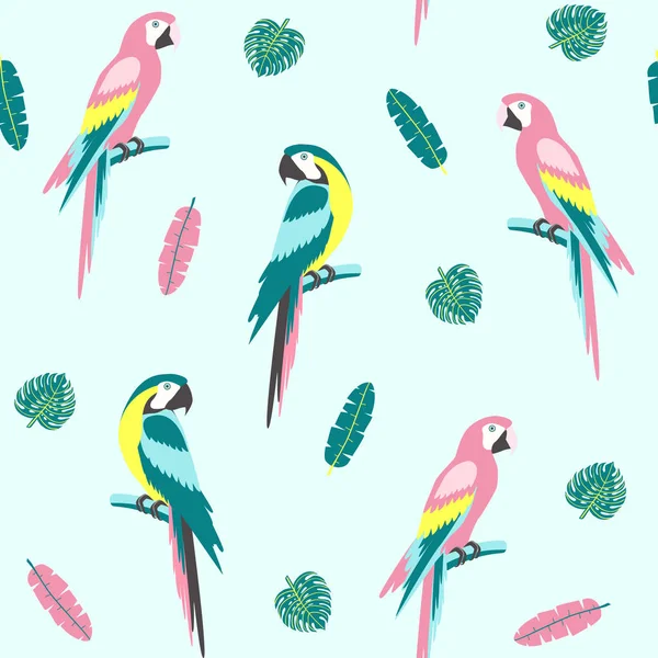 Tropische naadloze patroon met papegaai en exotische verlaat. — Stockvector