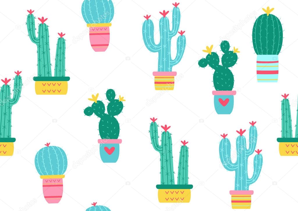 Cactuses seamless pattern.