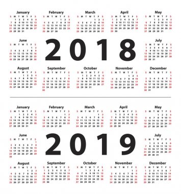 Takvim 2018 Pazar başlatma. Vektör çizim