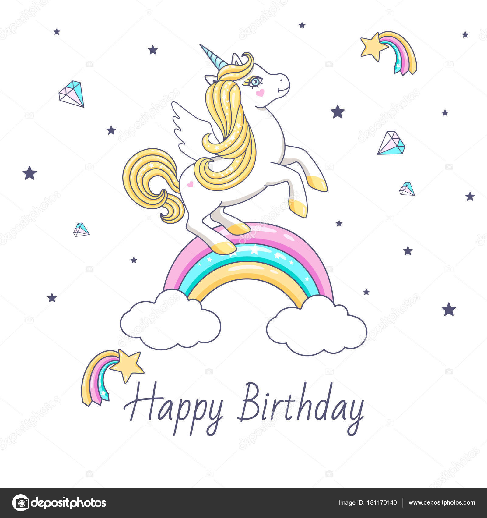 Joyeux Anniversaire Avec Une Jolie Licorne Illustration Vectorielle Image Vectorielle Kate She C