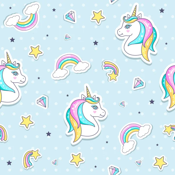 Seamless Pattern Cute Unicorns Vector Illustratio — Stock Vector