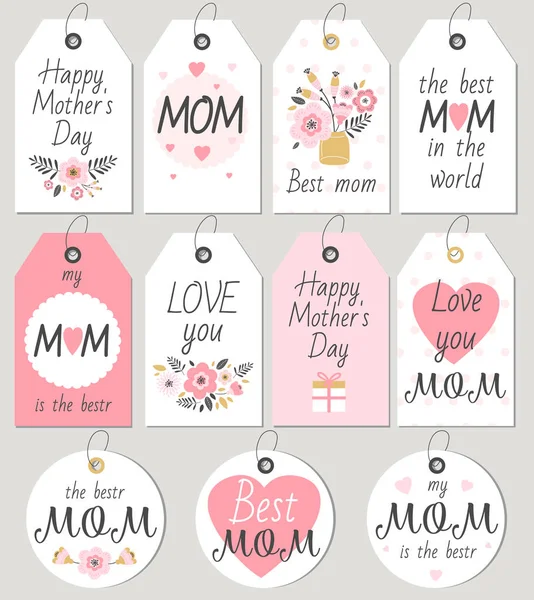 Set Happy Mother Day Gift Tagss Cards Vector Illustration — Stock Vector