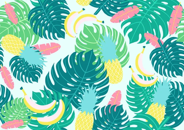 Modèle Tropical Sans Couture Avec Des Feuilles Palmier Ananas Illustration — Image vectorielle