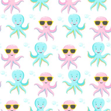 Ahtapot ile Seamless modeli. Vektör çizim