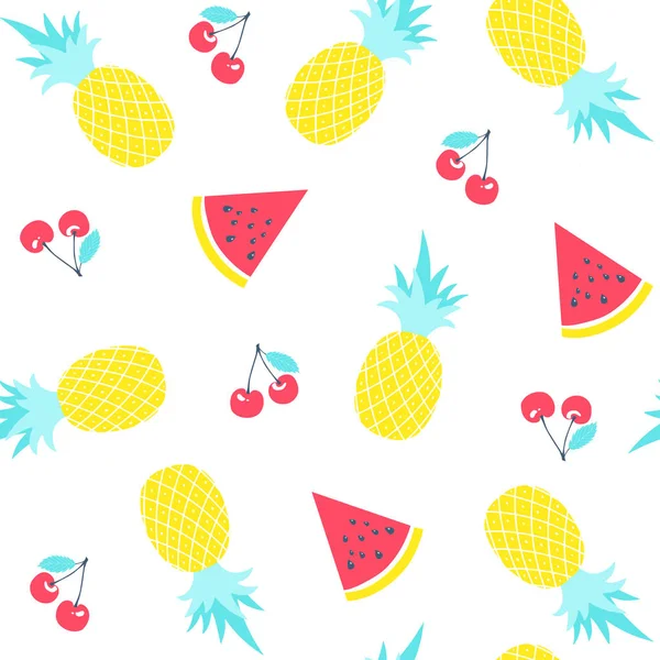 Modèle de fruits avec pastèque, ananas, cerise — Image vectorielle