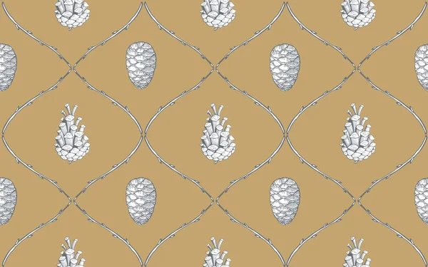Hand drawn seamless pattern with pine cones and branches. Vector — Stock Vector