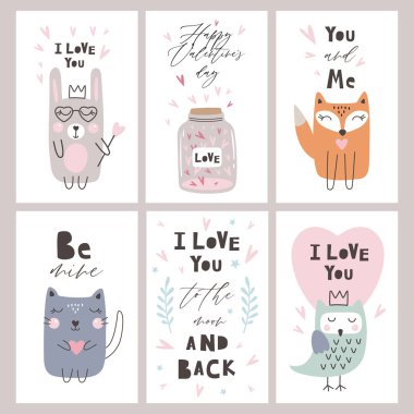 Sevgililer Günü 'nüz kutlu olsun. Kartvizitinizde kalpler ve şirin hayvanlar var. 