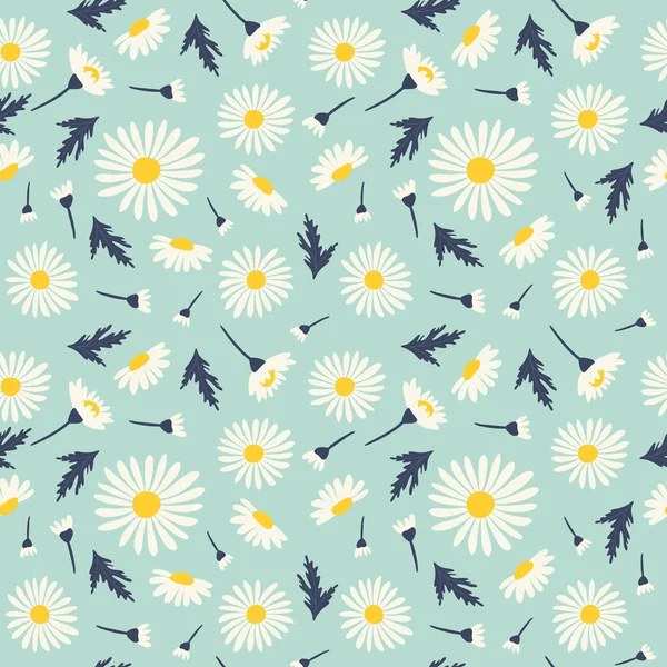 Seamless pattern with chamomiles on a blue background. Vector illustrations — 스톡 벡터