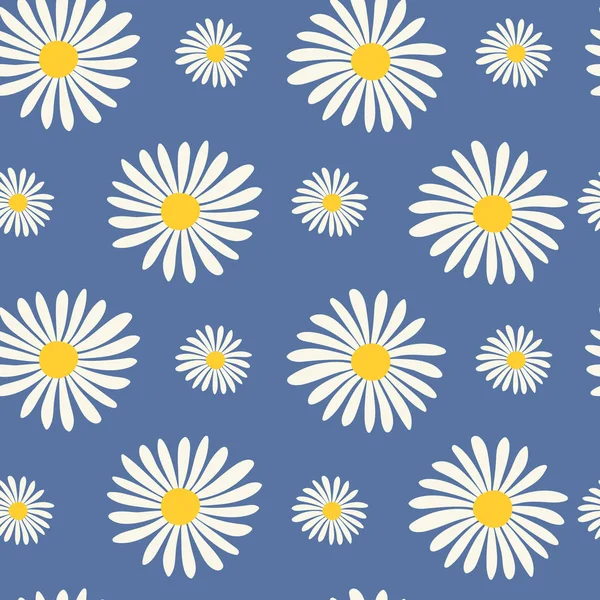Seamless pattern with chamomiles on a blue background. Vector illustrations — 스톡 벡터
