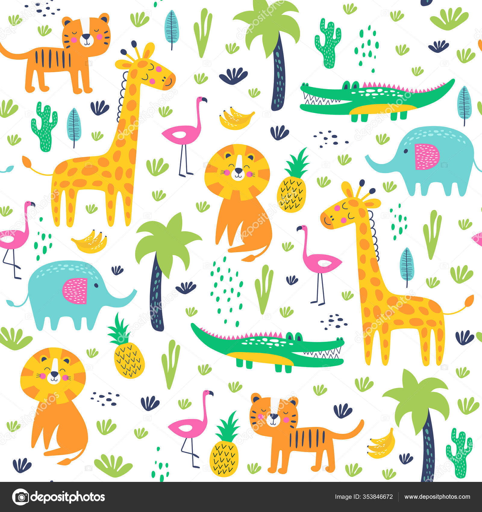 Seamless pattern wild animals in jungle. Kids vector Stock Vector Image by © #353846672 Seamless pattern wild animals in jungle. Kids vector Stock Vector Image by © #353846672