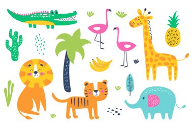 Sevimli vahşi hayvanlar. Çizgi film hayvanları. Aslan, kaplan,