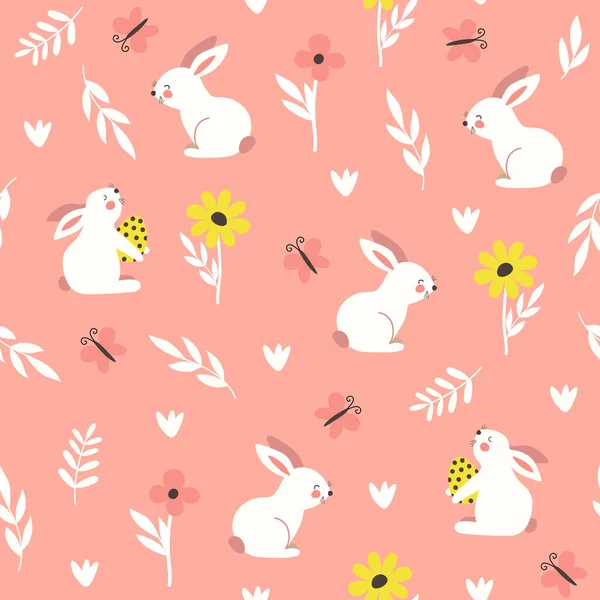 Buona Pasqua Modello Senza Cuciture Con Coniglio Illustrazione Vettoriale — Vettoriale Stock