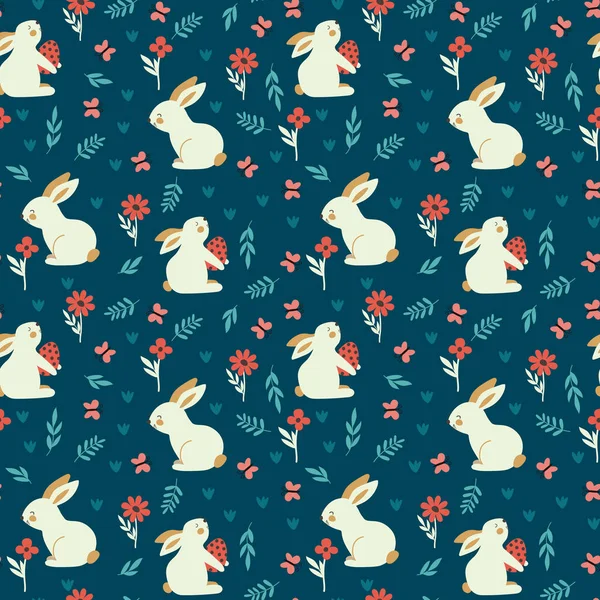Feliz Pascua Patrón Sin Costuras Con Conejo Ilustración Vectorial — Vector de stock