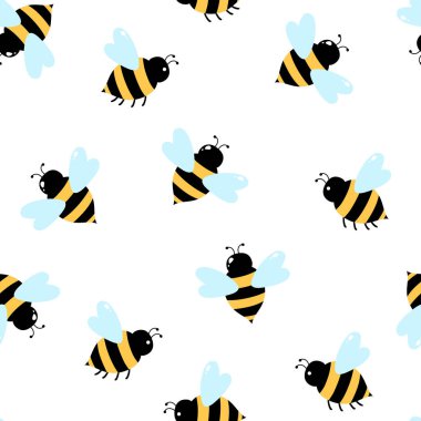 Beyaz arka planda arı. Kusursuz desen. Vektör illüstrasyonu.