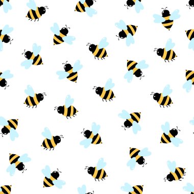 Beyaz arka planda arı. Kusursuz desen. Vektör illüstrasyonu.