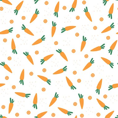 Beyaz zemin üzerinde havuç olan kusursuz bir desen. Vektör Illustratio