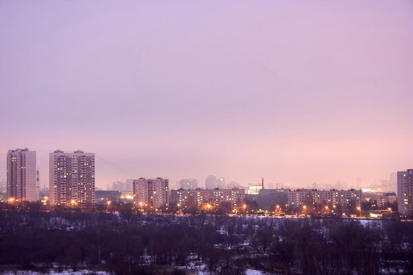 Megalopolis (Moscow) urban landscape by a winter morning.