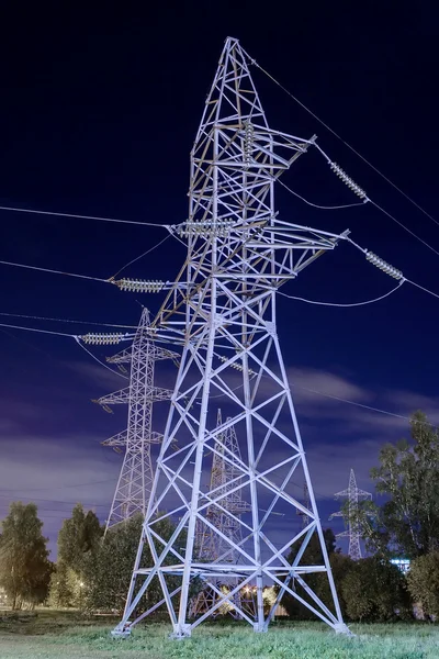 Power pylons night — Stock Photo, Image