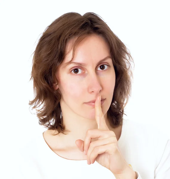 Vrouw gebaren stilte — Stockfoto