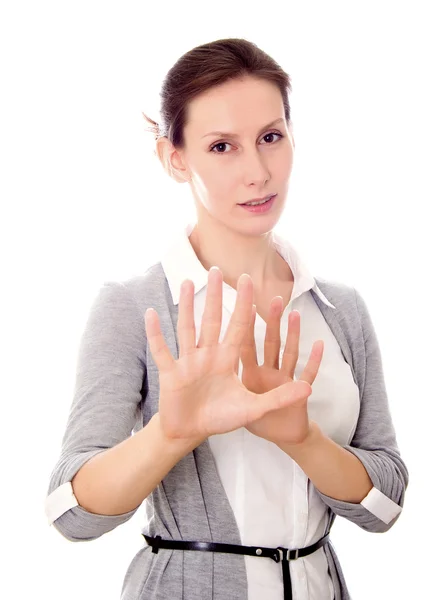 Mujer Gesturing Stop — Foto de Stock