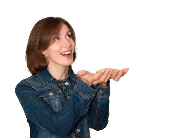 Young woman catching by palms — Stock Photo, Image