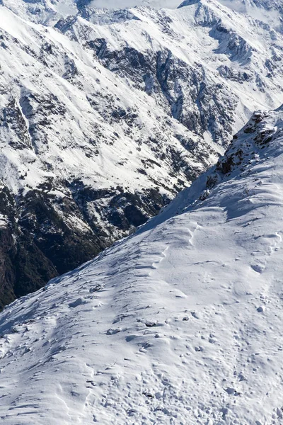 Rocky Peaks Caucasus Mountains Winter Covered Snow — Stock Photo, Image