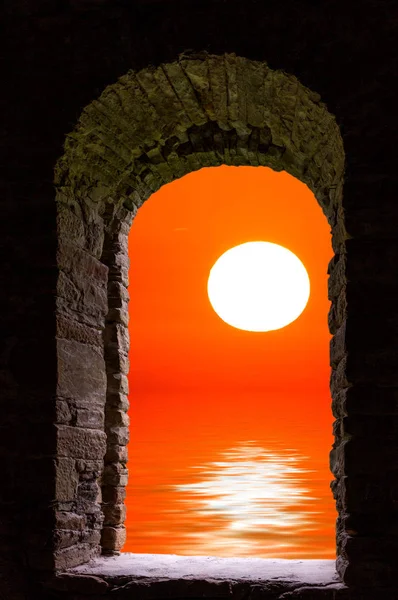 Zonsondergang zee horizon ingelijst — Stockfoto