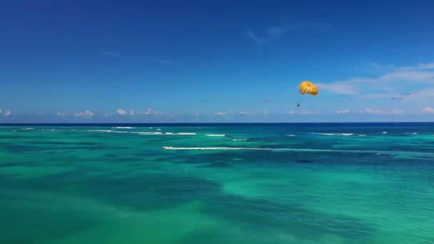 Aerial drone top shot of blue ocean in Caribbean Sea — Stock Video