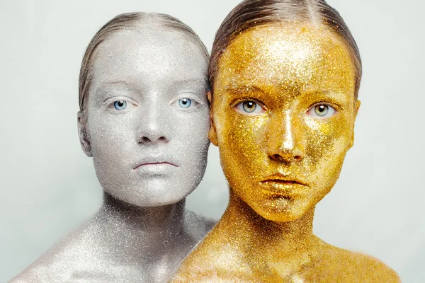 Beautiful, amazing portrait of two woman — Stock Photo, Image