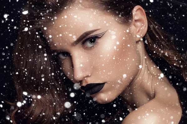 Beleza Black Lip Maquiagem — Fotografia de Stock