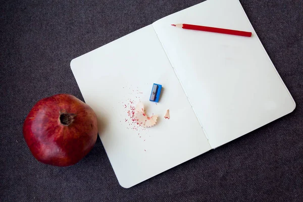 Notebook with pencil and shavings — Stock Photo, Image