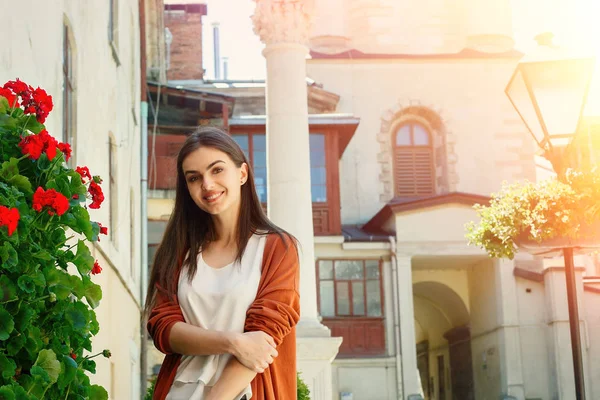 Young beautiful stylish woman walking