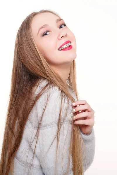 Sorriso saudável, bonito, a criança para o dentista.Retrato de um — Fotografia de Stock