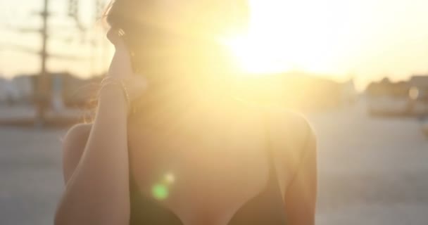 Holiday Resort Turistiky Konceptu Sexy Dívka Moře Krásné Tělo Mladé — Stock video