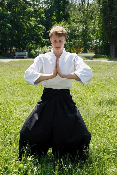 Close up Portrait of young Taekwondo man exercise — Stock Photo, Image