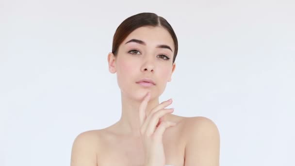 Mouvement Lent Femme Avec Beau Visage Une Peau Parfaite Vient — Video