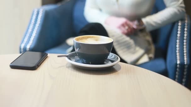 Gyönyörű Figyelmes Kávézik Kávézóban Félig Arckép Kávé Ivás Fiatal — Stock videók