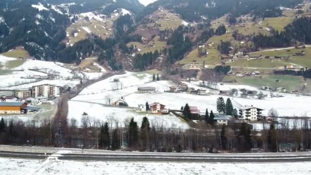 Drone Footage Still Shot Beautfiul Winter Village Ischgl Austria Flying — Stock Video